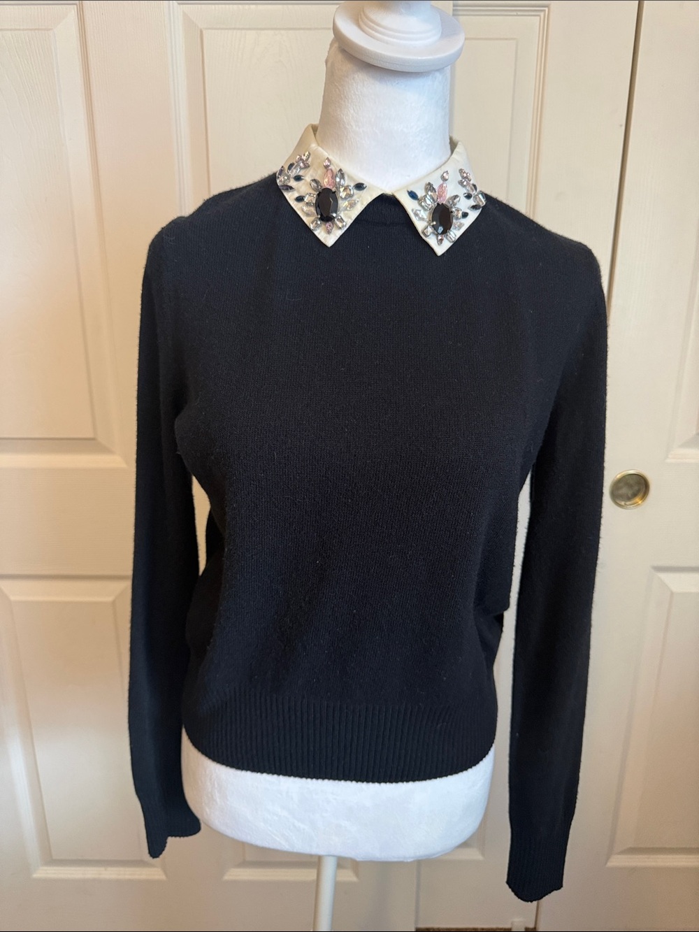 Maje Embellished Collar Black Sweater cashmere blend